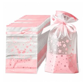 Wrapping Bags, Present Bags, Cherry Blossom Pattern, Drawstring Bags, Set of 50, Ribbon Included, Candy Bags, Divided Packaging, Prize Item, Gift, Valentine's Day, Graduation, School Entrance