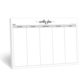321Done Weekday Planning Notepad (8.5" x 5.5") Small 50 Sheets for Work Week – Monday through Friday M-F Planner Weekly Days of Week Paper Memo Note Pad, Planner Organizing - Made in USA - Simple