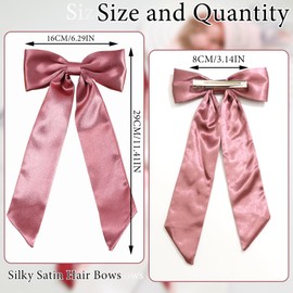 SAWINDA 4PCS Satin Hair Bows for Girls Bowknot Hair Ribbon Barrette Ponytail Holder Accessories with Oversize Tail Wedding Prom Daily Outfits Hair Bow Accessories for Women (Red&Pink&Pink2&White)