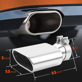 LCGP 3" Square Exhaust Tip 3" to 3" x 5.5" Diesel Exhaust Tip,9.5" Overall Length Clamp On Design Truck Tail Tip Rolled Angle Cut Design Polished