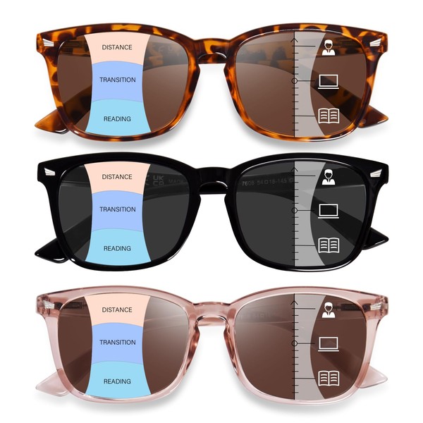 OPTOFENDY Progressive Sunglasses for Women, Square Reader Sunglasses with Spring