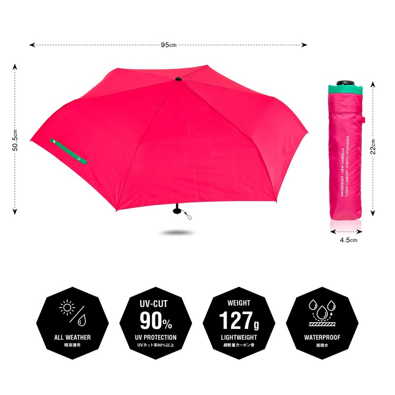 Waterfront BCCSFA-3F53-UH-PG Folding Umbrella, Parasol, Rain Umbrella, Light Carbon Case,