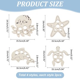 PH PandaHall 8pcs Safety Eyes Tool 4 Style Wooden Auxiliary Tool Safety Eyes and Washers Octopus Starfish Dolphin Turtle Insertion Tool for Crocheted Plush Animal Eyes 6-24 mm
