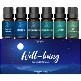 Essential Oil Blends, Aromtopia Essential Oils for Diffusers for Home, Well-Being Diffuser Oil Kit- Relax, Happy, Calm Mind, Sweet Dream and More, for Aromatherapy, Candle Making, Massage, 6x10ml