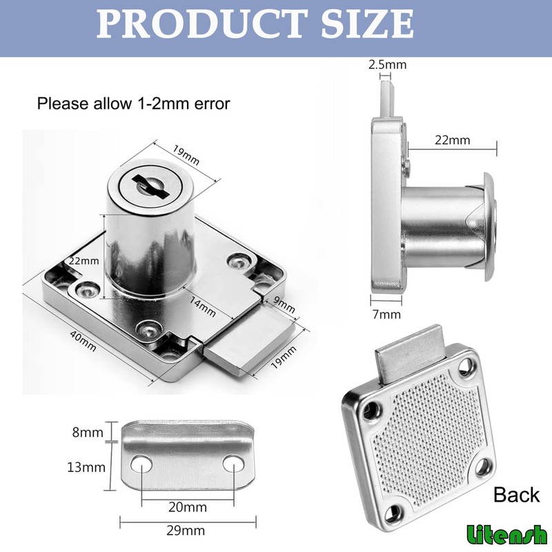 Litensh Cam Lock 22mm, 4PCS Security Cabinet Lock with Key