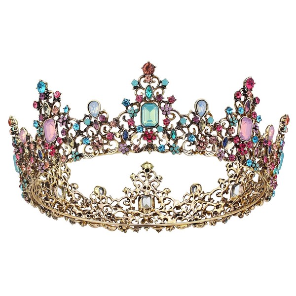 BELLAWOO Jeweled Baroque Queen Crown - Rhinestone Wedding Crowns and Tiaras for Women, Costume Party,Photography