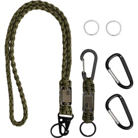 ELCJDZYO 2 Pcs Paracord Lanyard Keychain, 1* Long and 1*Short Heavy Duty Braided keychain lanyard for Outdoor Activities, Camera, Keys, Wallets, Phones, Whistle, Traveling -Army Green