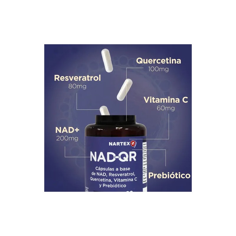 Nartex NAD+ Resveratrol Quercetina Prebióticos Vitamina C 60 Cápsulas