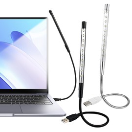2 Pcs Keyboard Light Portable USB LED Light for Keyboard 10 Lamp Beads LED Laptop Light with Long Gooseneck Flexible Stick Laptop Light for Reading Book and Striking Keyboard (Black, Silver, 2 Pcs)