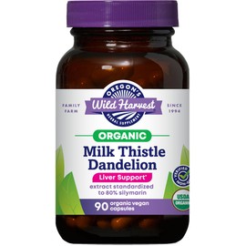 Oregon's Wild Harvest Certified Organic Milk Thistle Dandelion Capsules Liver Support Extract Standardized to 80% Silymarin, 90 Count