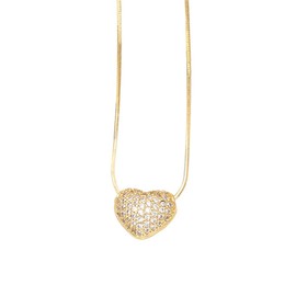 Dainty Cubic Zirconia Paved Heart Pendant Necklace Minimalist Delicate Simple Heart Love Charm Trendy Adjustable Chain Choker Necklaces Fashion Jewelry Gifts 18.8inch, Large, Cubic Zirconia Metal, No