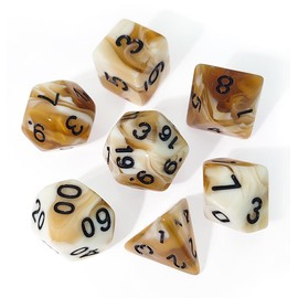 vvpesca Coffee DND Dice Set of 7 – Polyhedral Dice Set for TTRPGs, Dungeons and Dragons, COC, MTG, and Other Role Playing Games, Table Games Accessory – D20 System Dice (Cappuccino)