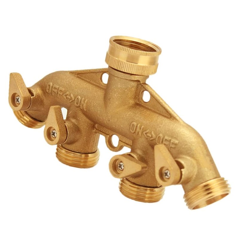 4 Way Garden Hose Splitter 3/4" GHT Solid Brass Hose