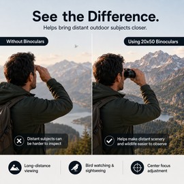 20×50 High-Power Binoculars with Central Focus – Long-Distance Outdoor Binoculars for Bird Watching, Hiking, Travel and Sports