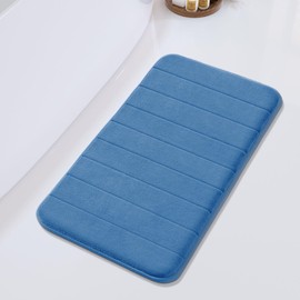 Yimobra Memory Foam Bath Mat, 92 x 61 cm, Soft and Comfortable, Super Water Absorption, Thick, Non-Slip, Machine Wash, Easier to Dry for Bathroom Floor Rug, Blue