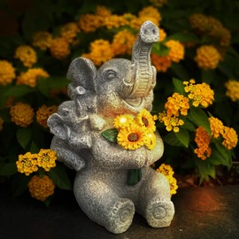 ArtTerpnica Solar Elephant Statue for Sunflower Garden Decor, Elephant Figurine with Solar Lights, Outdoor Decorations for Yard Lawn Patio - Elephant Gifts for Women Mom Grandma