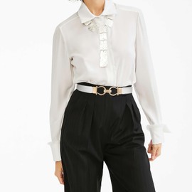 JasGood Pack of 2 Thin Elastic Waist Belts Women's Skinny Slim Belt Women's Stretchy Waist Belt for Dresses with Gold Buckle, Black+white