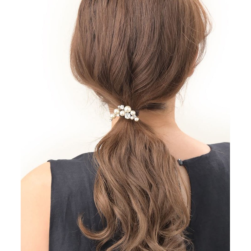 VINGTAINE H7603-S-HGOM Hair Elastic Hair Cuff, Pony Hook, Pearl, Bijou,