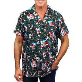 King Kameha Funky Hawaiian Shirt - Men's Short-Sleeved Front Pocket Hawaiian All-Over Print Christmas Shirt, Snowflakes - 6XL