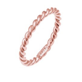 0608272120 Women's Ring Narrow Twisted Silver Ring Cord Ring Rose with Polished Surface 2 mm Wide 925 Sterling Silver Rose Gold-Plated Bar Ring for Women in Ring Size 52-58, Sterling Silver