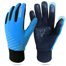 Kids Cycling Gloves Winter Full Finger Warm Touchscreen Running, Boys Girls Glove Grip Liner Thermal for School Sport Windproof Snow Waterproof Anti-Slip (Blue, L)