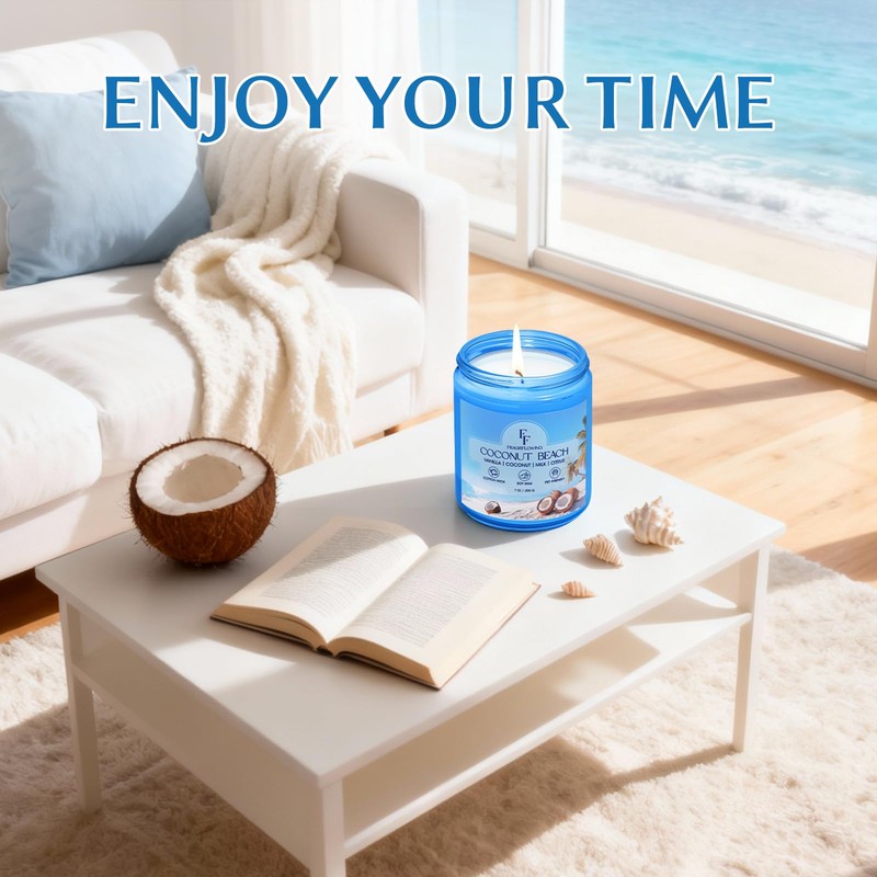 Coconut Beach Scented Candle, Natural Soy Wax Jar Candle for