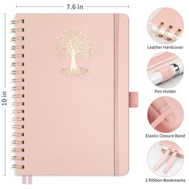 RETTACY Graph Grid Paper Notebook, 140 Pages, B5 Medium Size (7.6'' × 10''), 5 Squares per Inch, Leather Hardcover, 100 GSM Thick Paper, for School, Students, Math, Engineering (Rose Gold)