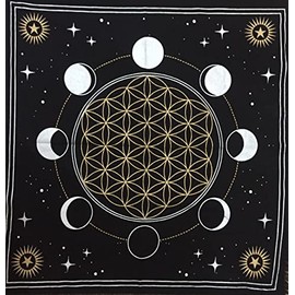 Altar Cloth Gold Silver Moon Phase Witchcraft Alter Tarot Spread Top Cloth Wiccan Square Spiritual 18 by 18 Sacred Cloth (Moon Phase)