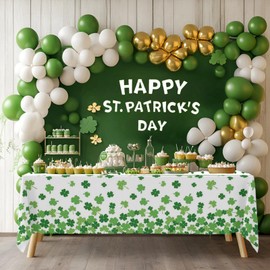 OQOQ St Patricks Day Tablecloth (2 Packs) - 54x108 inches St Patricks Day Party Decorations Shamrock Clover Table Cloth Disposable Plastic Rectangle Table Cover for Luck Irish Holiday Party