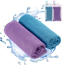 Cooling Towel, 2 Pack Cooling Towels, Soft Breathable Cool Towel, Microfibre Sweat Towel (100x30cm), Quick Dry Gym Towel, Ice Towel for Work Out Sports Travel (Blue/Purple)