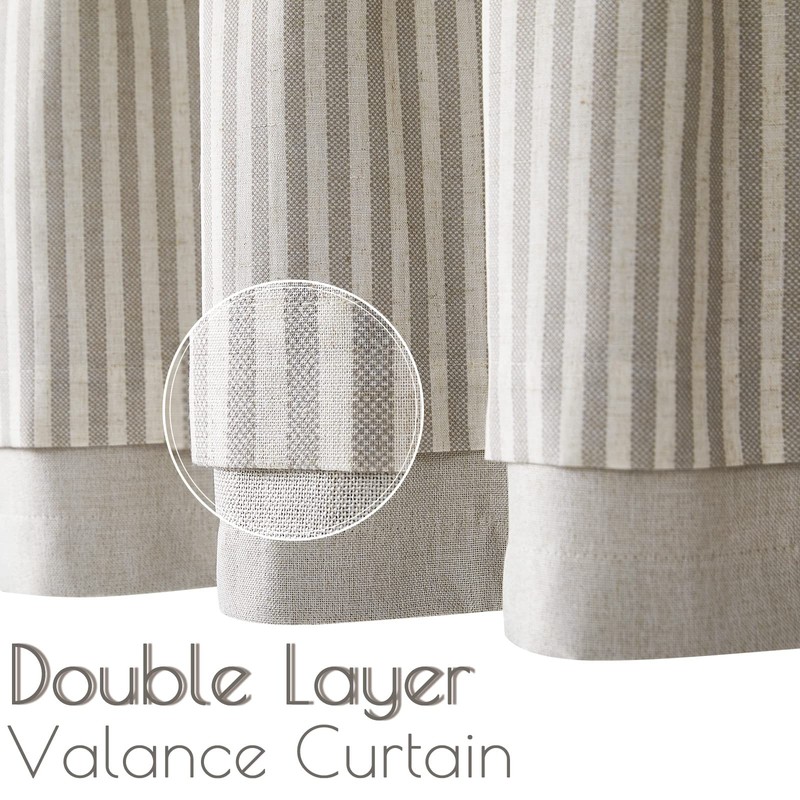 jinchan Linen Valance Curtain Striped Valance for Windows 18 Inch