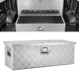 D SOLUTIONS Trailer Tool Box 30'', Waterproof Truck Bed Tool Storage Organizer with Keys & Side Handles for Pick up Truck RV Trailer, Bare Silver Aluminum & Steel