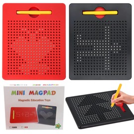 Pack of 2 Magnetic Drawing Boards, Magnetic Drawing Boards, Children's Magnetic Steel Ball Drawing Board with 2 Pens, Magnetic Board for Doodling Relaxing (21.5 x 17.5 cm, Red Black)