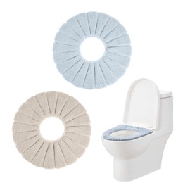 PFLYPF Pack of 2 Toilet Seat Cover Cushions, Soft, Warm and Stretchy, Soft Toilet Seat Cushion, O-Shaped Knitted Toilet Washing Machine (Beige, Blue)