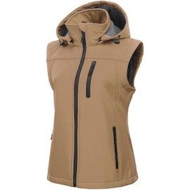 CREATMO US Softshell Vest Comfortable Sleeveless Hiking Vests Jacket Women Women's Golf Removable Hood Fleece Lined Windproof Outerwear For Causal Khaki XS