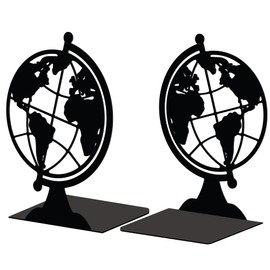 Peacoblue Metal Bookend Stopper Holder Stand for Shelves Decorative, 13.5x11x18.8cm Modern Creative Heavy Duty Study Book End for Desk Shelf, 1 Pair (Globe)