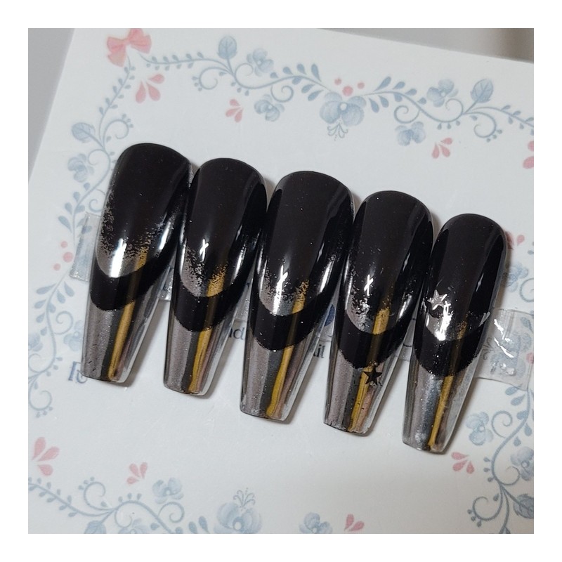 Metal Dual Line Handmade Nail Tips - Stiletto L /