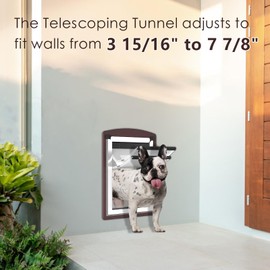 Dog Door for Wall, Dog Door with Double Magnetic Flaps, Double Lock Panels, Steel Frame and Telescoping Tunnel, Doggie Door for Interior and Exterior Wall, Medium, Coffee Color