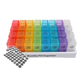 Monthly Pill Box Organiser Large Capacity Am Pm Pill Box Case with 32 Removable Compartments and Marking for Pills and Fish Oil Vitamins