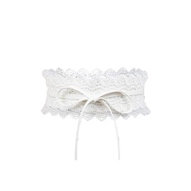 Porbbow Women's Lace Belt Bow Tie Wrap Faux Leather Boho Band Corset Waist Belt for Dresses, White