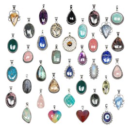 SUNYARAN Handmade 10 Pcs Silver Plated Gemstone Pendant Set for Women, Chunky Pendant Necklaces, Vintage Gothic Pendants Pack