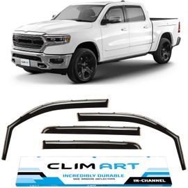 CLIM ART in-Channel Incredibly Durable Rain Guards for Dodge Ram 1500 (New Body Style) 2019-2026 Crew Cab, Original Window Deflectors, Vent Window Visors, Vent Deflector, 4 pcs. - 619006LP