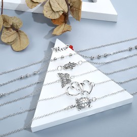 Dochais Pack of 7-24 Shiny Silver Anklets with Rhinestones Waterproof Boho Adjustable Summer Anklet Women's Anklet Vintage Beads Anklet, 21 cm, Metal