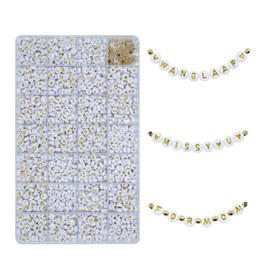 WangLaap 1450Pcs Acrylic 4x7mm Round Letter Beads Kits Alphabet Beads A-Z (Extra for Vowel Letter) and Red Heart Black Star Beads for Bracelets Necklaces DIY Jewelry Making