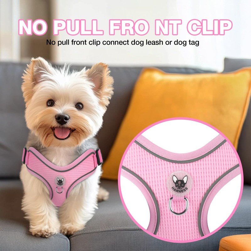 Feycig Dog Harness for Small Dogs, Anti-Pull Adjustable Reflective Harness,