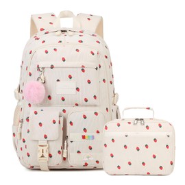 Lmwzh school backpack Big Student Laptop Suitable for Women aged Middle High School Teen Girls Bookbag(z-strawberry)