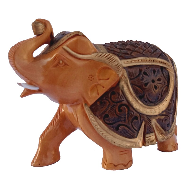 Purpledip Handmade Wooden Elephant Statue (12343)