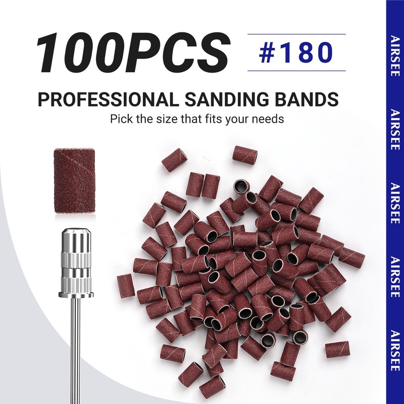 AIRSEE Sanding Bands for Electric Nail Drill 100 Piece Set