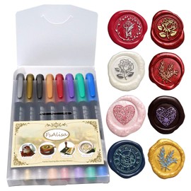 FsAlisa Wax Seal Pen Kit 8 Pieces Metallic Pen for Decorating Sealing Stamp Wedding Invitations envelopes