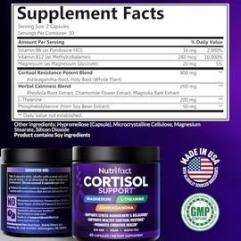 Cortisol Supplements for Women & Men – Cortisol Reducer with Ashwagandha, Magnesium, L-Theanine & Vitamin B Complex – Stress Relief, Vegan, Non-GMO, Made in USA – 60 Capsules